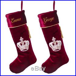 Christmas Stocking Personalised Set of 2 -Opulent Luxury Red Velvet Royal Crown
