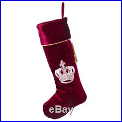 Christmas Stocking Personalised Set of 2 -Opulent Luxury Red Velvet Royal Crown