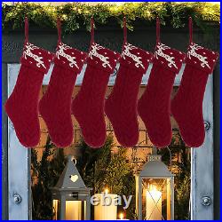 Christmas Stockings 6 Pack Large Size 17 Inches Cable Knitted Christmas Stocking