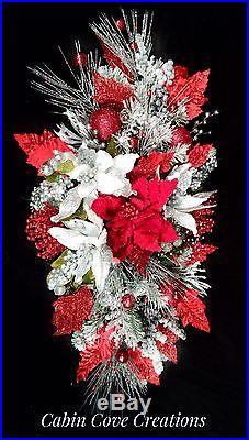 Christmas Swag Centerpiece Holiday Floral Arrangement door red white silver