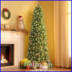 Christmas Tree 7ft Prelit Artificial Hinged Pencil with Lights Decoration for Xmas