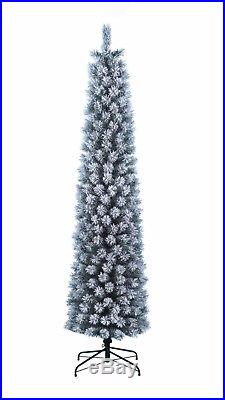 Christmas Tree Artificial 7′ Pre Lit Colorado Flocked Pencil Pine 300 Lights New