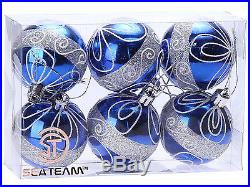 Christmas Tree Balls Decorations 6 pcs Shatterproof Blue Xmas Wedding Ornaments