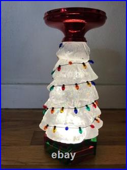 Christmas Tree Bath & Body Works Water Globe Candle Pedestal Iridescent 11.25