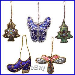 Christmas Tree Decoration Hand Embroidery Hanging Ornaments (Set of 5)