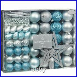Christmas Tree Decoration Set Of Gorgeous Bauble And Beads Blue & Silver 50Pcs