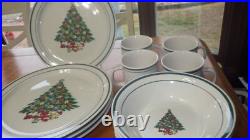 Christmas Tree Dinnerware Set Ironstone service for 4 Holiday Dish Set EUC 12 pc