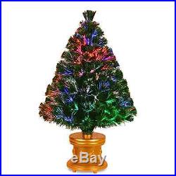 Christmas Tree Fiber Optic Evergreen Firework With Gold Column Base New