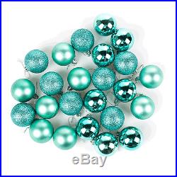 Christmas Tree Hanging Bauble Decorations (50mm) 24 x Plain / Glitter Turquoise