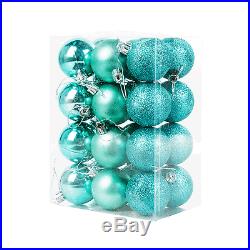 Christmas Tree Hanging Bauble Decorations (50mm) 24 x Plain / Glitter Turquoise