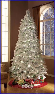 Christmas Tree Pre Lit Flocked Artificial Decor Indoor Holiday Stand White Green