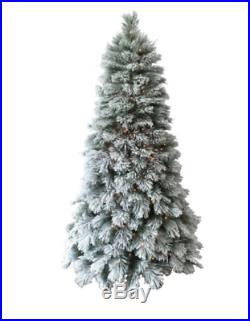 Christmas Tree Pre Lit Flocked Artificial Decor Indoor Holiday Stand White Green