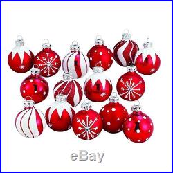 Christmas Tree Red-White Decoration Hanging Glass Ball Ornament Xmas Set 15pcs