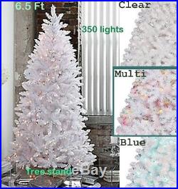 Christmas Tree & Stand Pre-Lit 6.5 Ft Holiday Decor WHITE, Clear/ Color Light NEW
