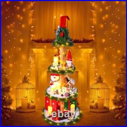 Christmas Tree Xmas Display Stand with Snow Blanket Garland and String Light