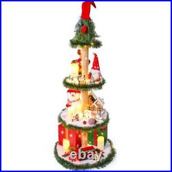 Christmas Tree Xmas Display Stand with Snow Blanket Garland and String Light