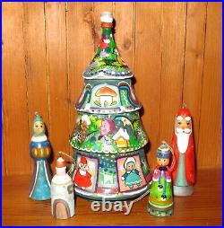 Christmas Tree nesting doll SANTA SNOW MAIDEN OOAK set 4 Decorations Ryabova ART