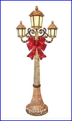 Christmas Triple Lamp Post Decoration 7' 220 LED Lights Twinkling Indoor Outdoor