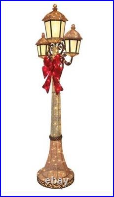 Christmas Triple Lamp Post Decoration 7' 220 LED Lights Twinkling Indoor Outdoor