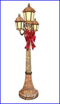 Christmas Triple Lamp Post Decoration 7' 220 LED Lights Twinkling Indoor Outdoor