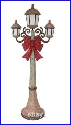 Christmas Triple Lamp Post Decoration 7' 220 LED Lights Twinkling Indoor Outdoor