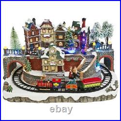 Christmas Village Ornament with Moving Train LED Multicoloured