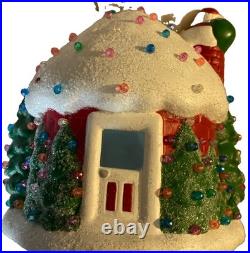Christmas Vintage Ceramic House Multicolor peg lights Snow Roof Winter Home 23