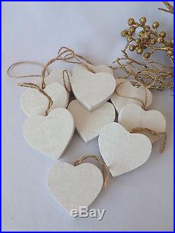 Christmas Wedding Tree Decorations 10 Rustic Nordic White Wooden Hanging Hearts