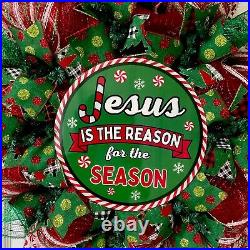 Christmas Wreath Jesus is the Reason for the Season Candy Cane Handmade