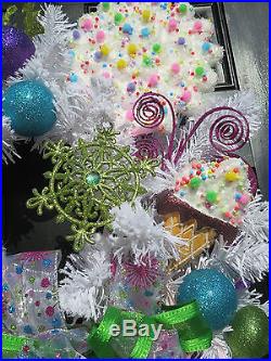 Christmas Wreath Whimsical Childrens Wreath Blue Pink Green Gingerbread Wreath