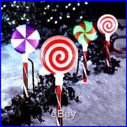 Christmas Yard Decor Lighted Lollipop Pathway Marker LED Lights (Set of 4) NEW