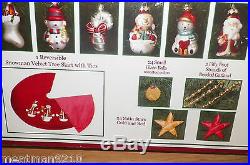 Christmas in Box Glass Ornaments Skirt Tree Topper Beaded Decoration 112 Pc New