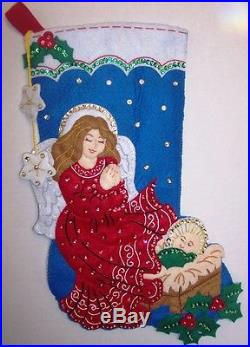 Christmas stocking can be Personalized Hand sewn 16 felt beads & sequins