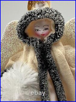 Christopher Radko Tree Christmas Ornament Angel Glass Glitter Vintage 7 1/2 T