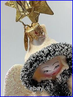 Christopher Radko Tree Christmas Ornament Angel Glass Glitter Vintage 7 1/2 T