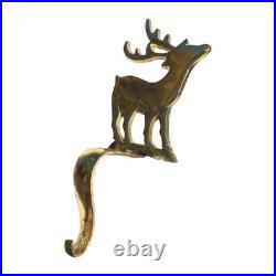 Chrome tone IRON Stocking Holder CHRISTMAS HOOK HOLIDAY HANGER Reindeer gold