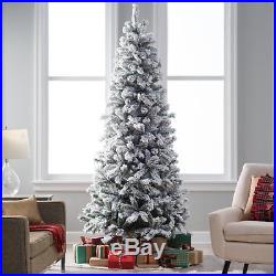 Classic Flocked Slim Pre-Lit Christmas Tree, Green, 7.5 ft