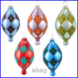 Cody Foster 4.00In Plaid Baubles Set/5, Glass, Mid Century Modern Gl1063