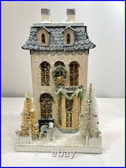 Cody Foster Christmas Light Up House, Putz House, Glitter House White Chateau
