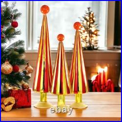 Cody Foster & Co Orange And Yellow Glass Pleated Carnival Trees Set Of 3