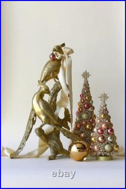 Cody Foster MCM Gold Glitter with Pink Balls Retro Bottle Brush Tree Set of 2