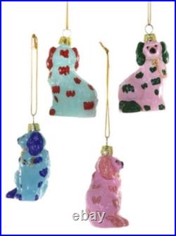 Cody Foster Set/4 Staffordshire Colorful Dogs Glass Christmas Ornaments
