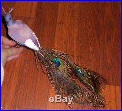 Collectors! Pair of Macys Teal Feather Peacock Bird Christmas Ornament