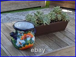 Colorful 10.5 Round Planter Talavera Ceramic Flower Pot, Handmade Pottery