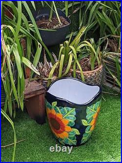 Colorful 13.5 Sunflower Pot, Talavera Ceramic Planter, Handmade Pottery