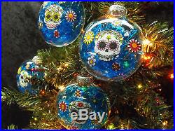 Colorful Sugar Skulls Glass Christmas Ornaments Set of 4