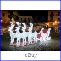 Commercial Size Outdoor Christmas Lighted 4 Deers & Santa’s Sleigh 9′ Ornament