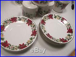 Complete 88 Piece Gibson Poinsettia Dinnerware Plates Cups Flatware Christmas