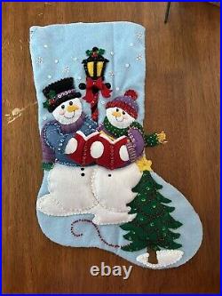 Completed Bucilla Felt Christmas Stocking Kit Snow Family Caroling 18