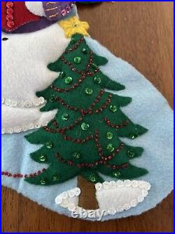 Completed Bucilla Felt Christmas Stocking Kit Snow Family Caroling 18